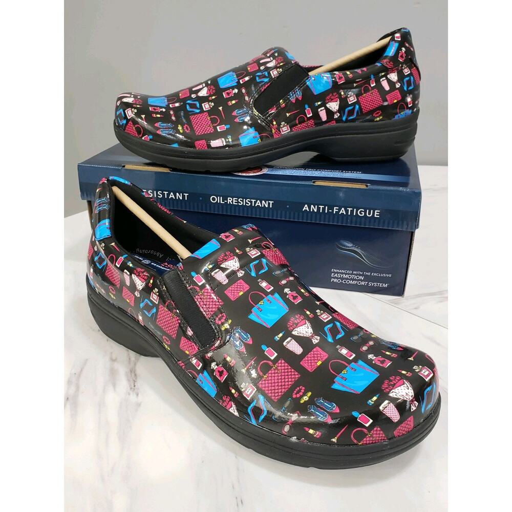 NEW SIZE 12 -Easy Works By Easy Street Bind Blue Hot Coffee Patent Leather Clogs